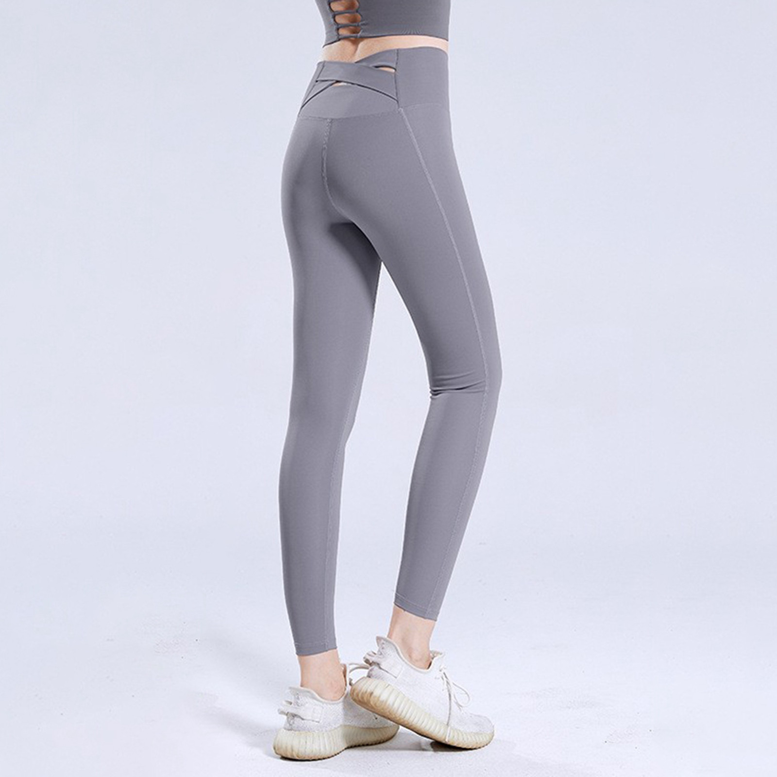 thumbnail image 2 of Mallas de compresión para running, yoga y fitness de color liso para mujer, que realzan los glúteos., 2 of 5